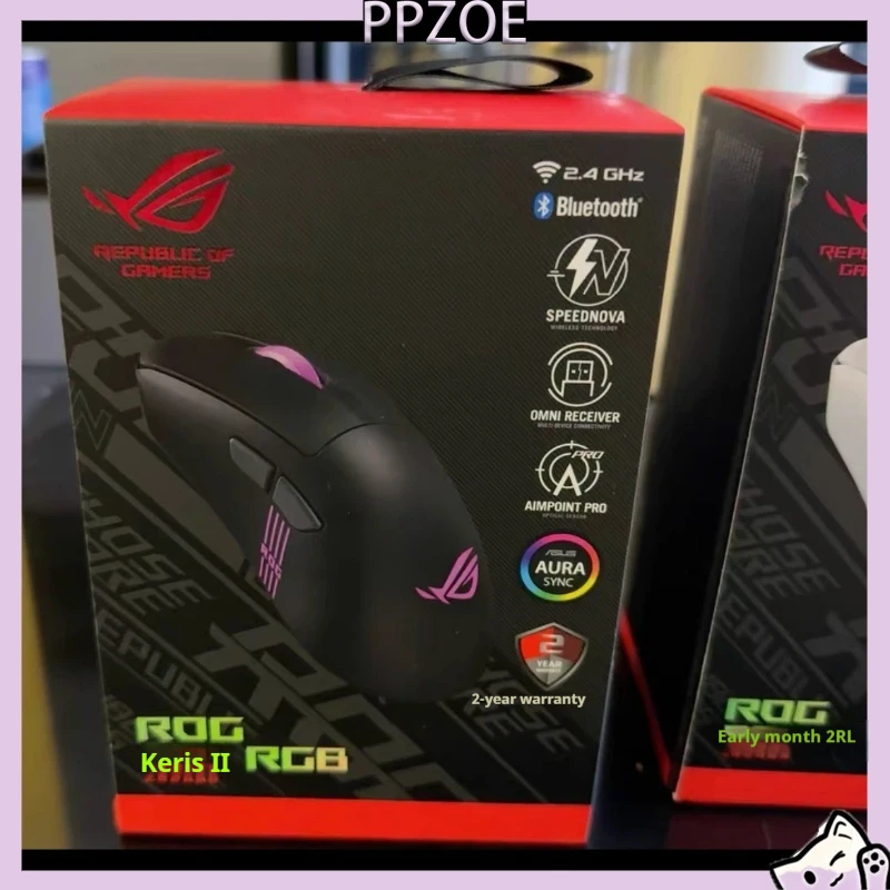 ROG Keris II RGB Tri-Mode Wireless Gaming Mouse,PAW3395 42000 DPI Sensor,8000Hz Polling Rate,Ergonomic Lightweight Gaming Mouse