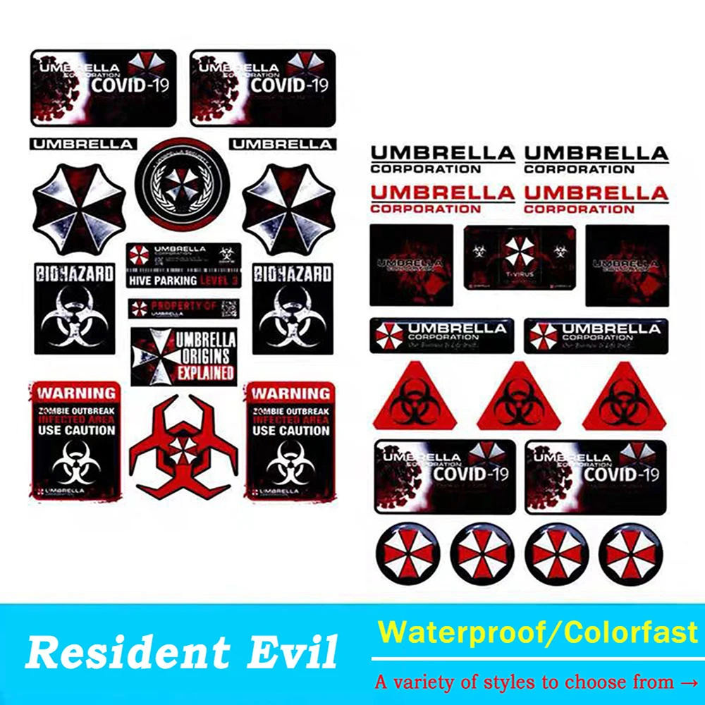 دراجة نارية ملصقات عاكسة المقيم الشر مظلة بريرا شعار سيارة مرآة الرؤية الخلفية خوذة مربع خلفي مقاوم للماء ديكور الشارات