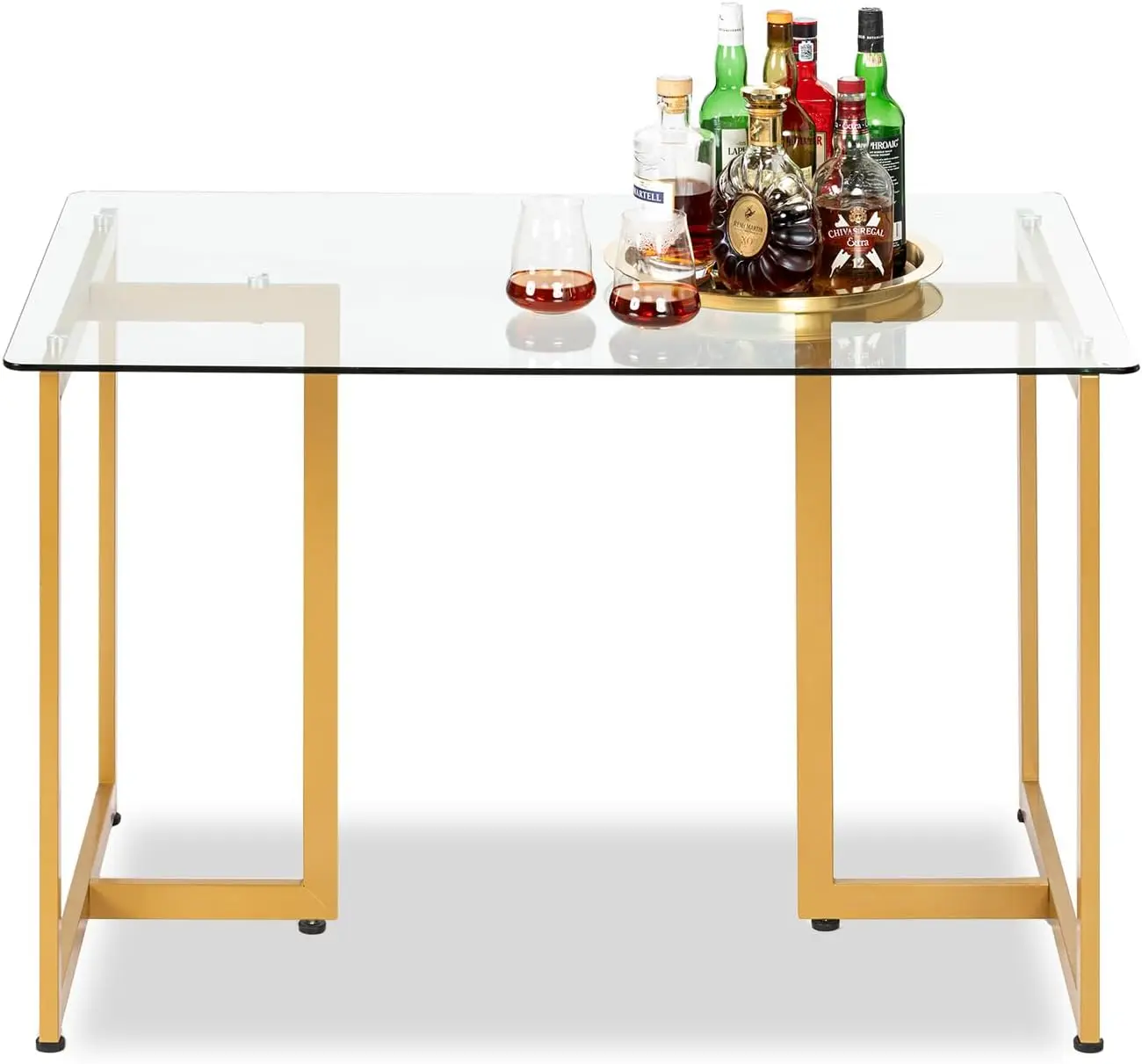 

FurnitureR Tempered Glass Dining 47 inches Dinner Table for 4-6 Persons Modern Rectangular Spacious Tabletop & Gold Legs