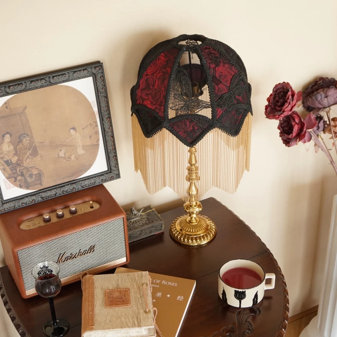 Dark Night Rose, Design Dark Gothic Vintage Bedroom Living Room Study Dining Room Desk Lamp
