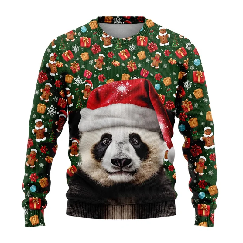 3D Printed Panda Rabbit Bear Dog Hoodie For Men Christmas Decorations Pattern Sweatshirt Autumn Casual Long Sleeves O-Neck Tops