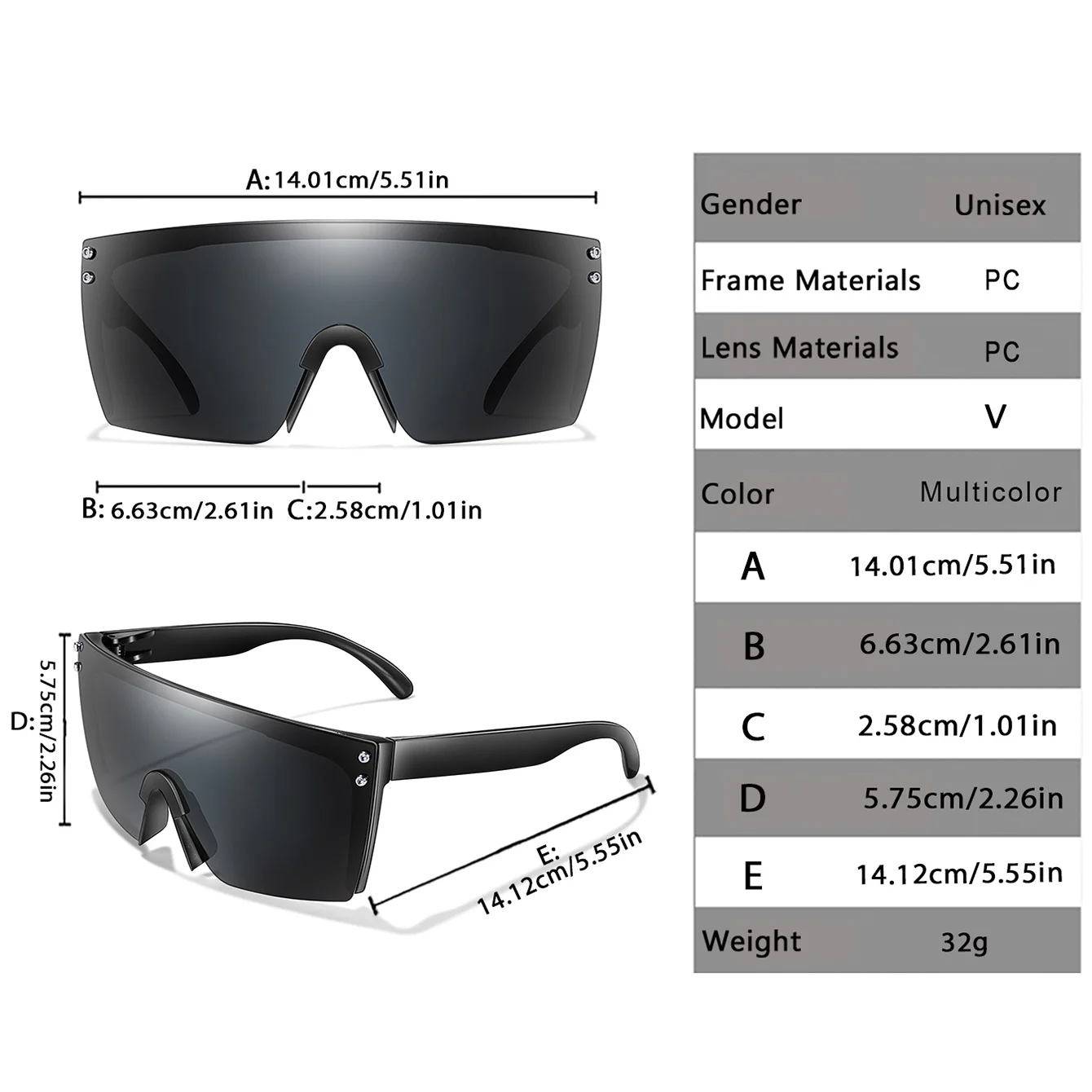2 Pairs Men Women's Large Frame Sunglasses Outdoor Cycling Square Windproof Glasses Fashion UV400 Eyewear
