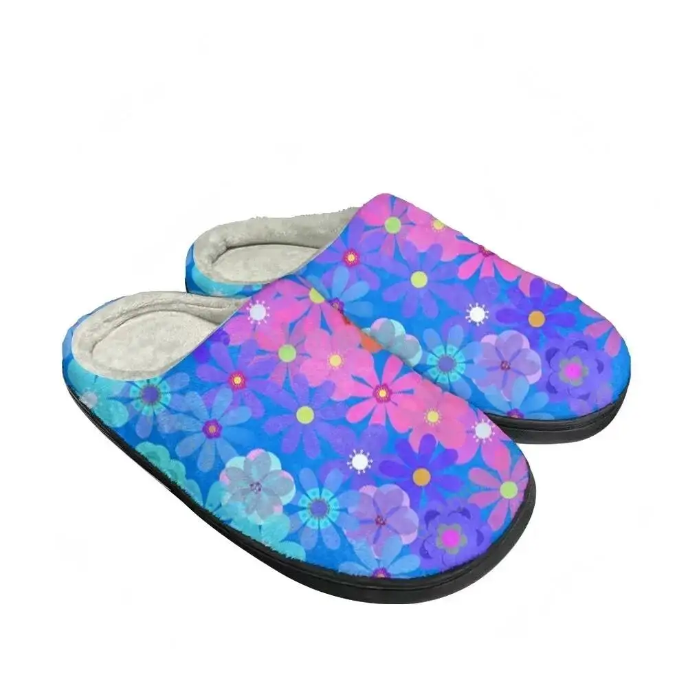Custom Hippie Flower Cotton Slippers Men Women Teenager Latest Sandals Bedroom Plush Indoor Keep Warm Shoes Thermal Flat Slipper