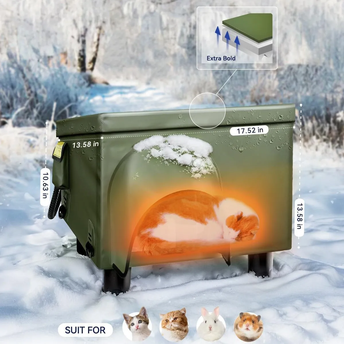 All-Season Outdoor Cat House Weatherproof Easy-to-Clean Insulated Heated Made Oxford Cloth Solid Box Portable