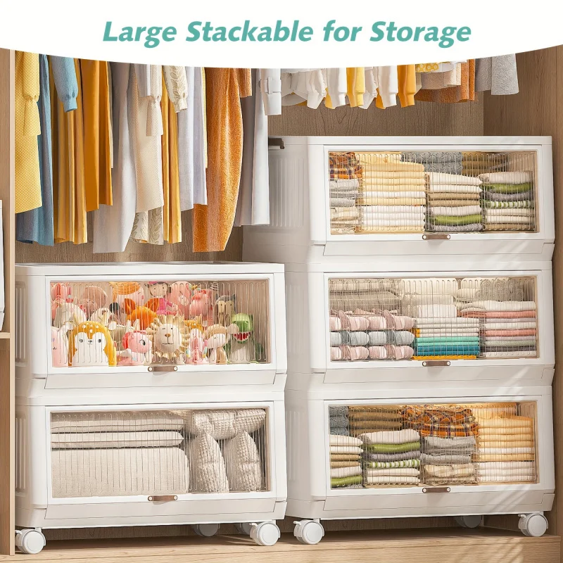 Storage Bins With Lids Large Clear Plastic Storage Box With Open Front Door Stackable Closet Organizers