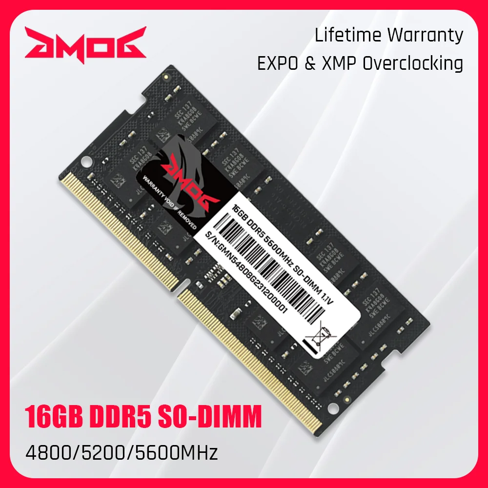 

GMOG 16GB DDR5 Memoria RAM SO-DIMM for Laptop 4800MHz 5200MHz 5600MHz XMP & EXPO High Performance DDR 5 Memory Ram 262-Pin 1.1V