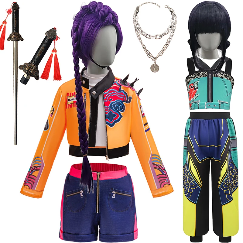 KPop شيطان هنتر الفتيات ملابس هالوين تأثيري زوي رومي مجموعة ملابس الأطفال أداء كرنفال موضة ملابس الاطفال