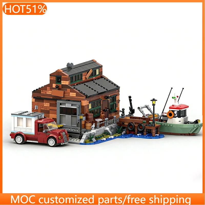 2014 PCS Urban Sustainable Fishing Company MOC Customize Modular Building Block Brick Simple Popular DIY Boys Festival Toy Gift