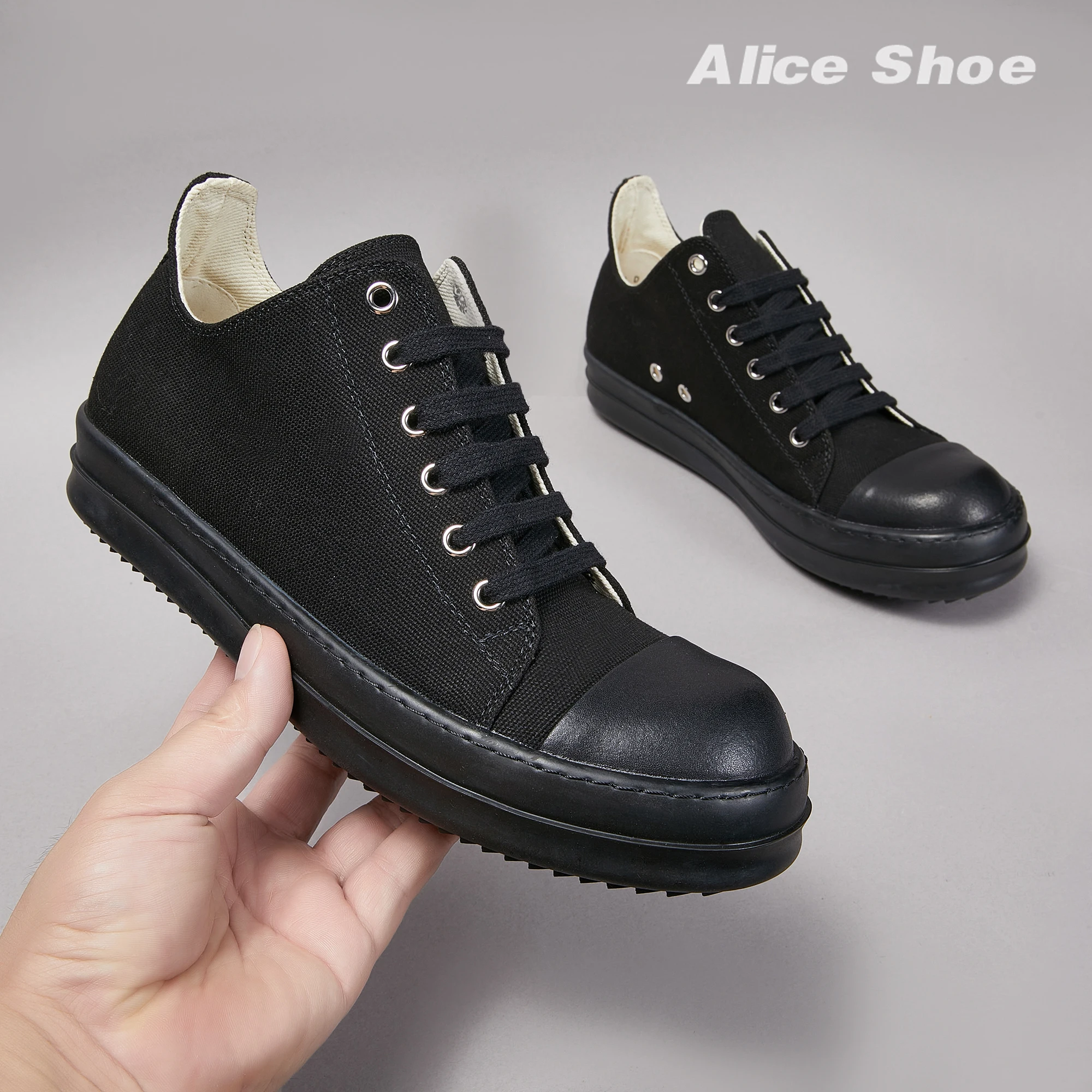 Outdoor Trainer Men Shoe Canvas Low Top Women Sneaker Quality Black ricks Designer Luxury Thick-sole owen Casual Flat Shoe