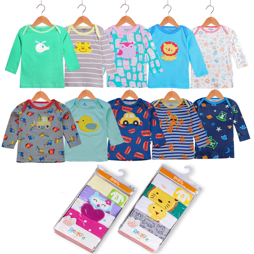 

5 PCS Baby Boys Girls Clothing Spring Autum Cartoon pattern T Shirt Baby Long Sleeve Tops Cotton Infant Kids Clothes