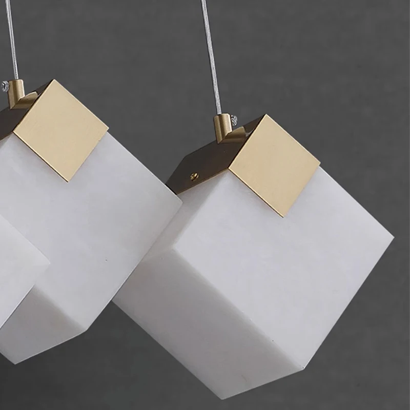 Postmodern Hotel Counter Brass Chandelier Modern Villa Duplex Dining Room Spanish Marble Rectangular Pendant Light
