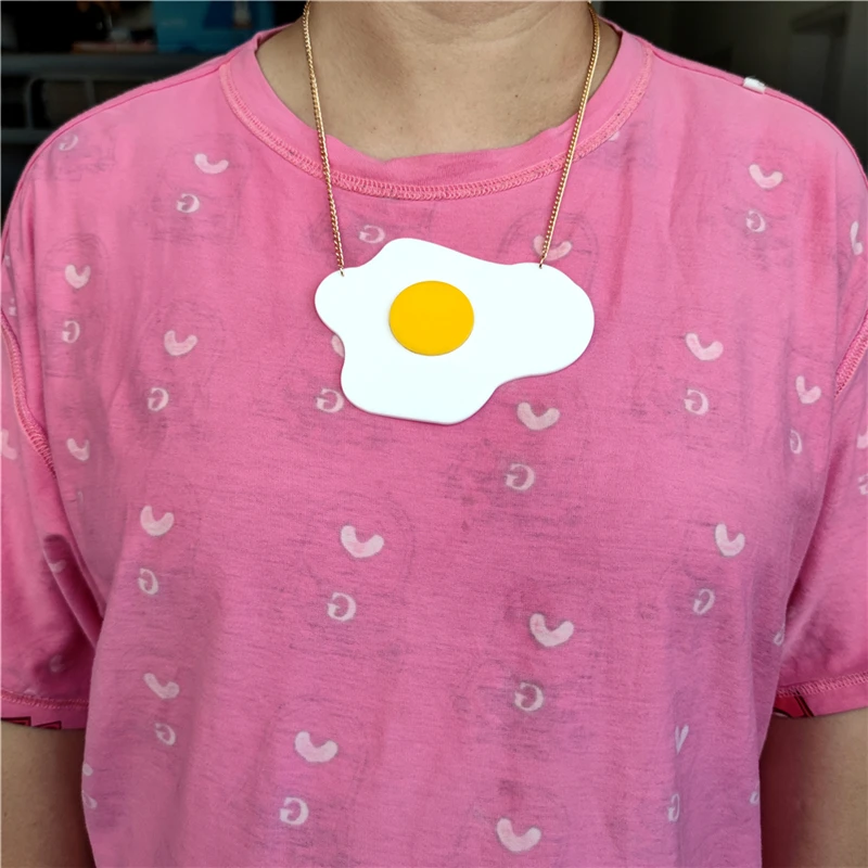 KUGUYS Fashion Women Fried Eggs Large Pendant Necklace Acrylic Jewelry Gold Colour Link Chain Trendy Accessories