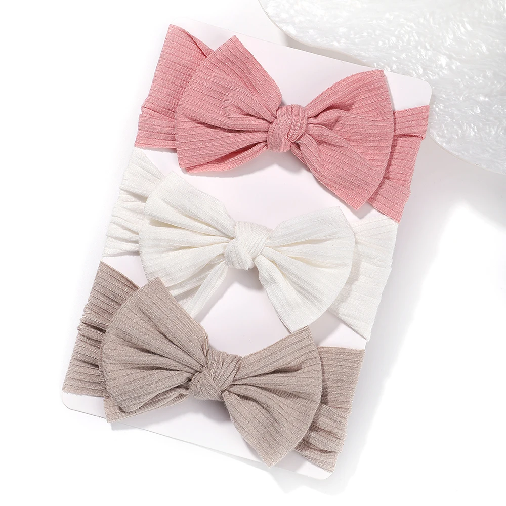 3Pcs/Lot Baby Girls Headbands Elastic Soft Nylon For Newborn Handmade Knit Headband Bow Turban Infant Hair Accessories Headwear