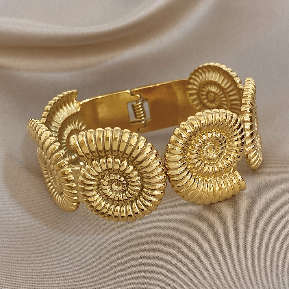 

Freetry Fashion Spiral Splicing Stainless Steel Bangle for Women Chunky Waterproof Open Wide Bracelet Summer Beach Jewelry Gift