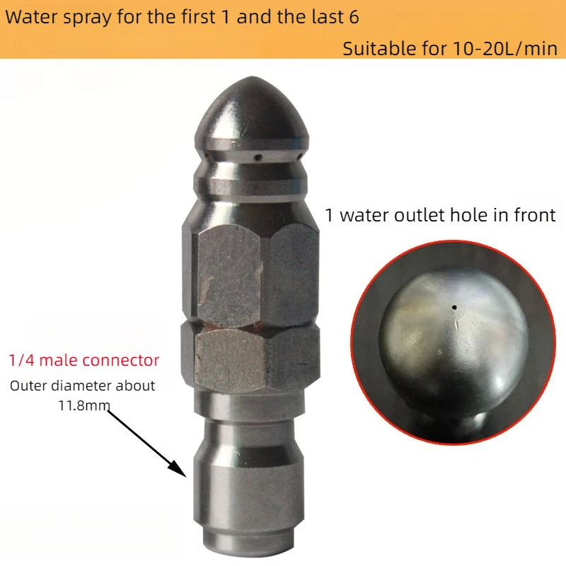 Sewer Pipe Unclogging Stainless Steel High Pressure Nozzle 1/4 Front And Back Six Water Rat Head  ﻿