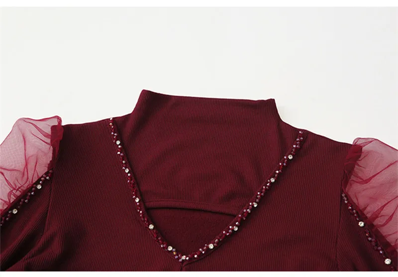 

Высококачественная весенняя женская футболка на заказ, сексуальные топы с открытыми плечами и длинными рукавами, элегантные модные тонкие футболки с бисером для девочек