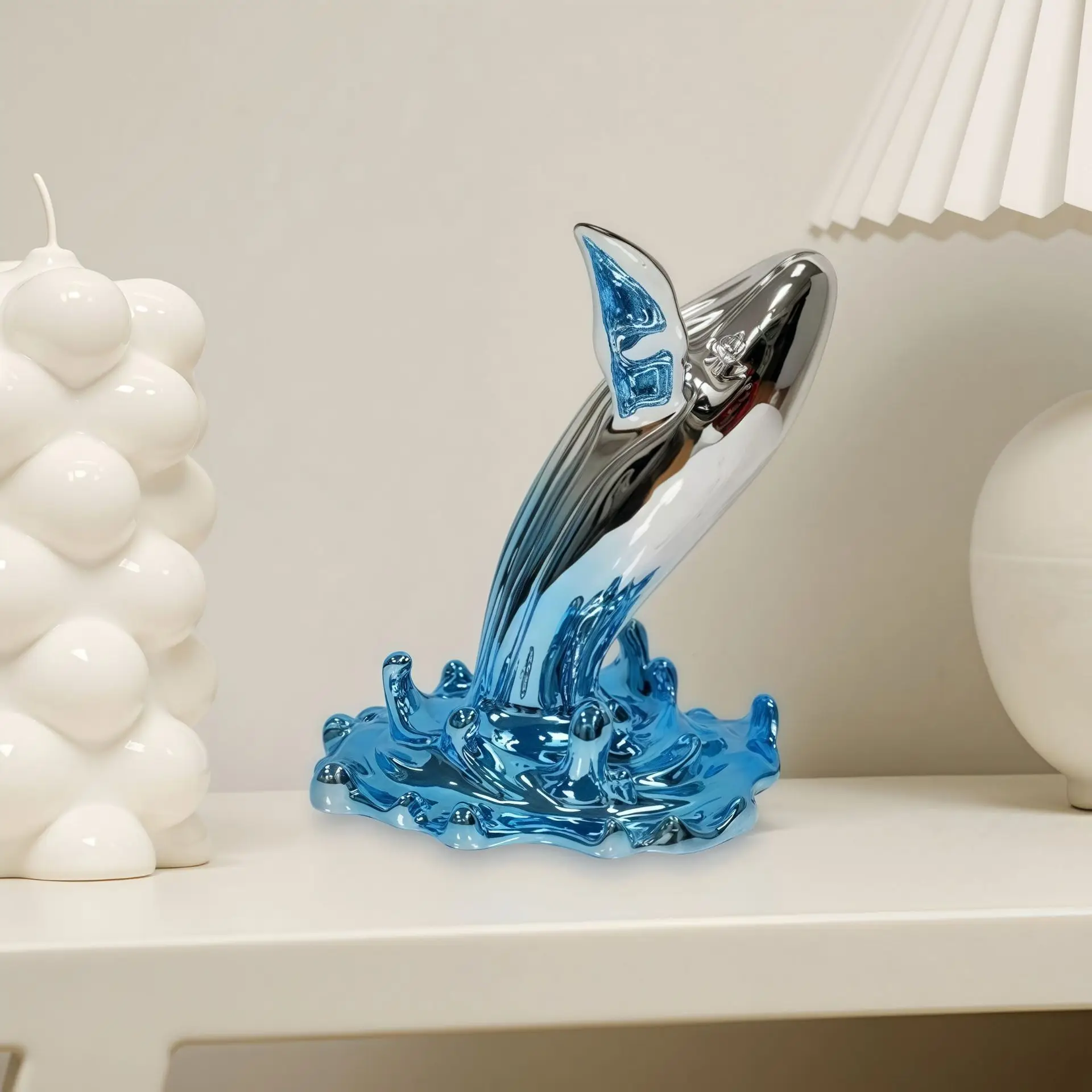 European light luxury electroplating style sculpture whale dolphin ocean theme resin desktop living room home