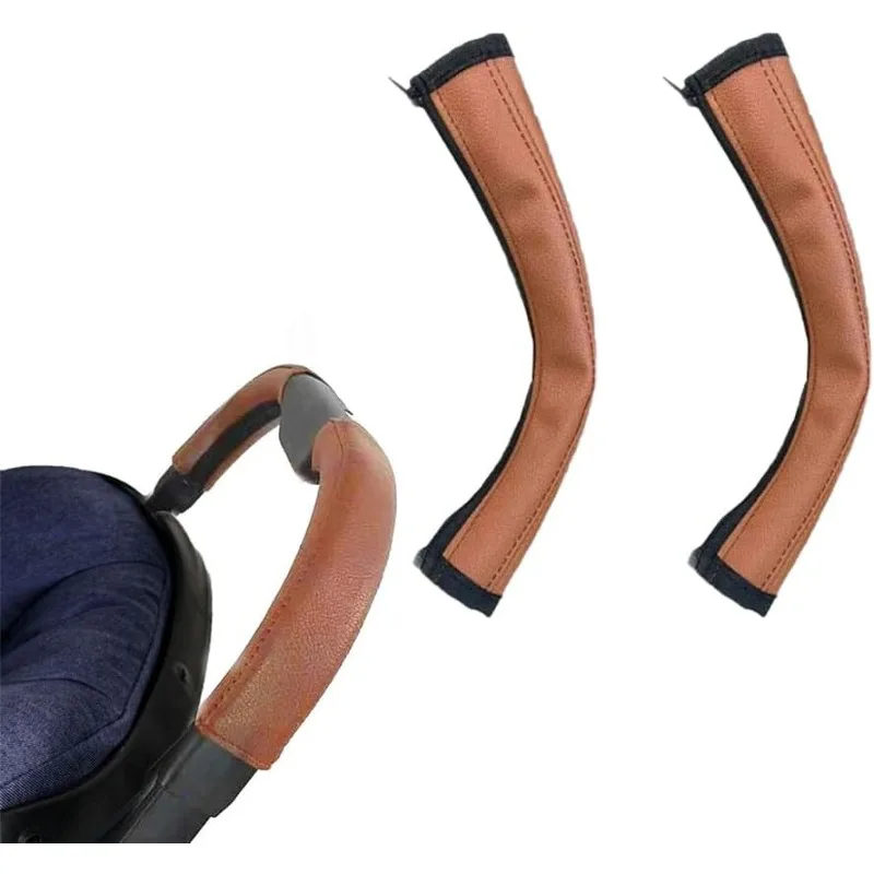 2Pcs Stroller Handle Cover PU Leather Pram Pushchair Armrest Protector Waterproof Anti-slip Baby Buggy Accessories