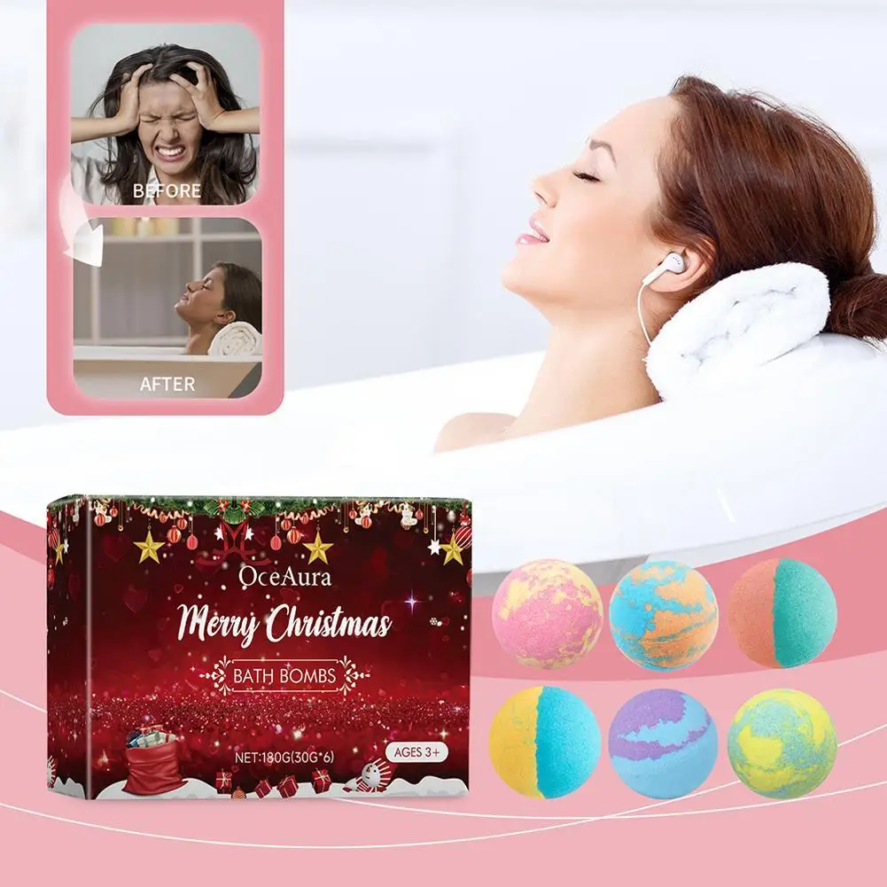 كرات حمام ملح ملونة لعيد الميلاد، فقاعات غنية لتخفيف التوتر، سبا الجسم، زيت أساسي، هدايا ترطيب عميق، قنابل الاستحمام