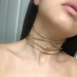 Rigid Choker Necklaces For Women 2022 New Metal Torques Statement Jewelry Punk Alloy Chocker Collar Bib Necklace Fashion