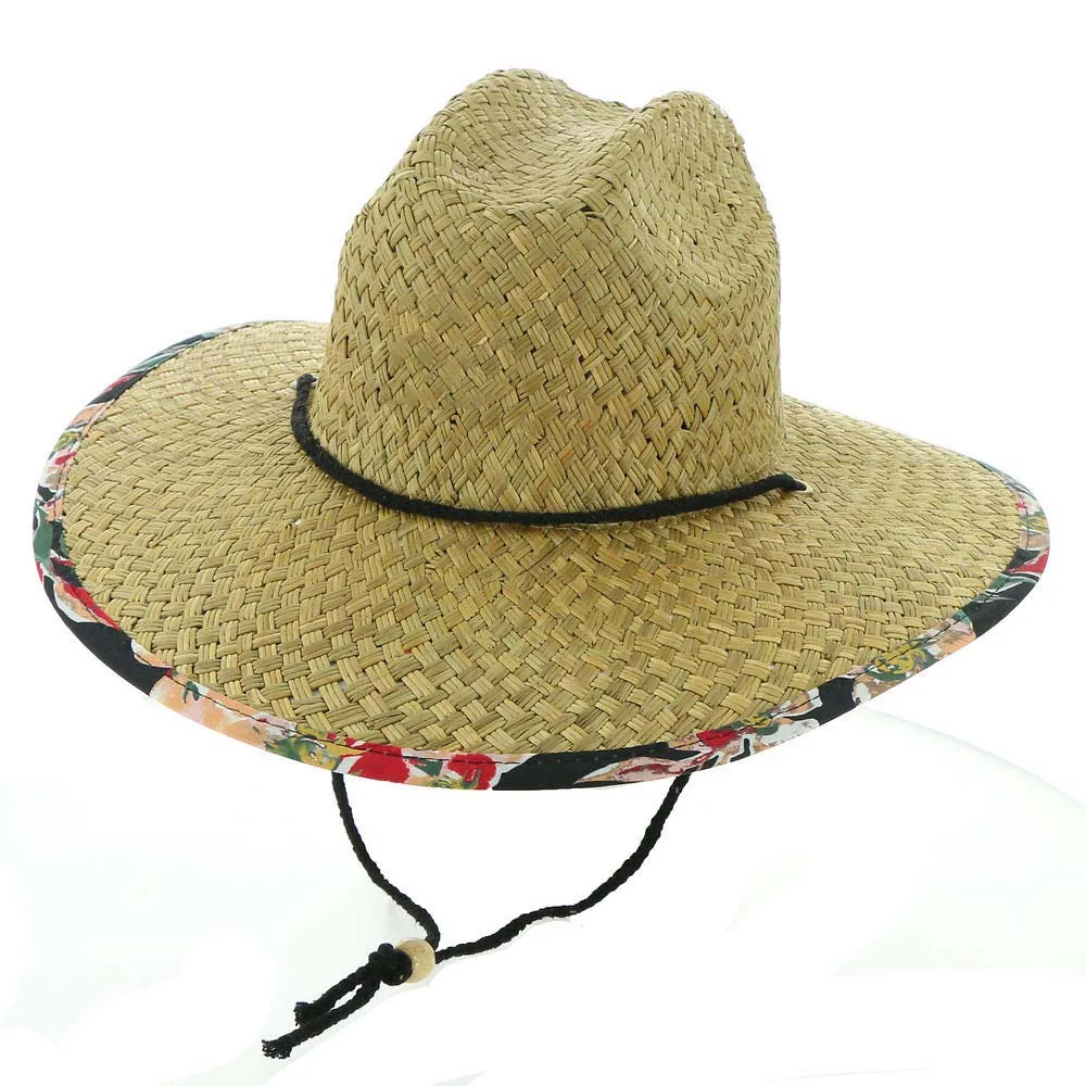 25 pcs/lotMen & Women\'s Straw Sun Hat UPF  Straw Lifeguard Hat Printed Under Brim Beach Straw Hat Outdoor Fishing Sun Hat Classi