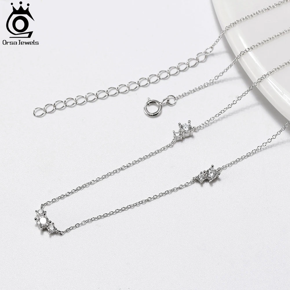 ORSA JEWELS 925 Silver Chain Necklace Delicate Cubic Zirconia Collar Necklace Trendy Jewelry Wedding Gift Female Party APN20