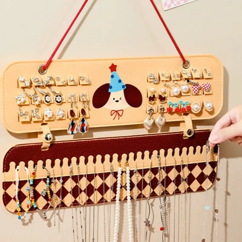 Cartoon Jewelry Hair Accessories Storage Hanging Bag Multifunctional Felt Hanging Organizer for Necklace Earring Glasses