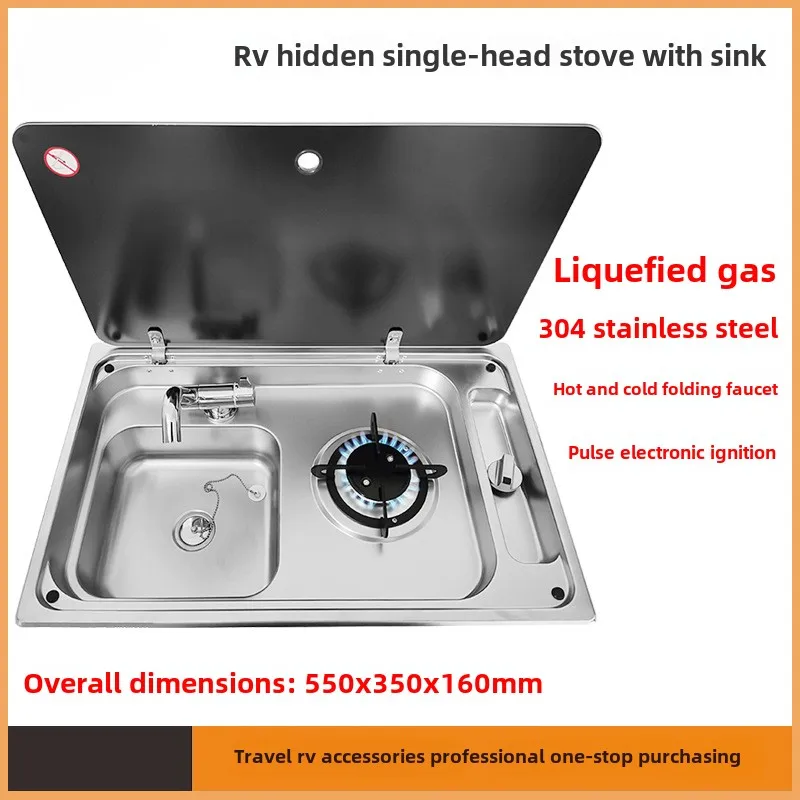 RV Hidden Single-head Stove, Folding with Sink, Multi-functional Sink, Kitchen Gas Stove and Sink Two-in-one