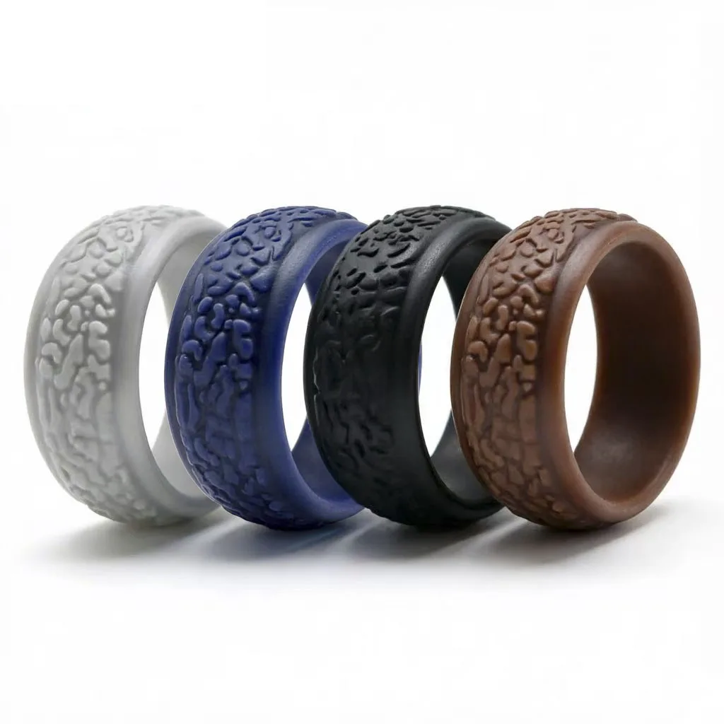 1pc 8.7mm Grouper Pattern Silicone Ring Sports Explorer Outdoor Running Rubber Bands Finger Rings Comfortable Great Gift for Men