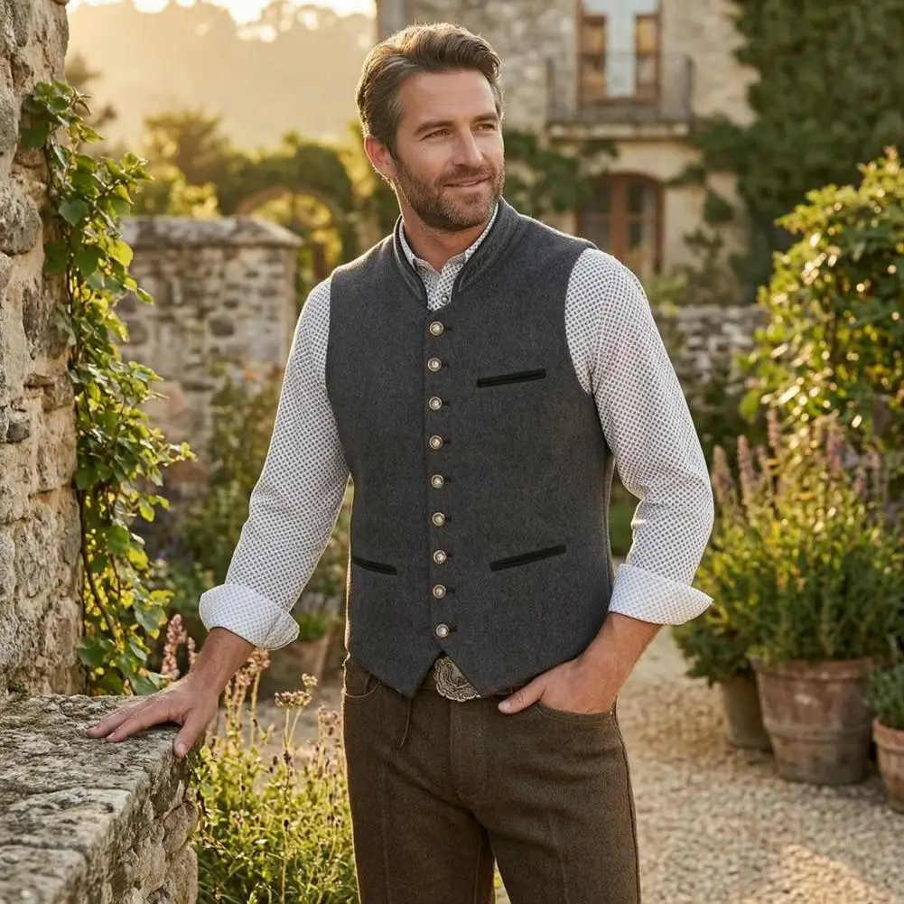Men's Solid Color Loose Jacket Men's V Neck Vest Sleeveless Stand Up Suit Jacket Casual Formal Wear Stylish And Ropa Hombre