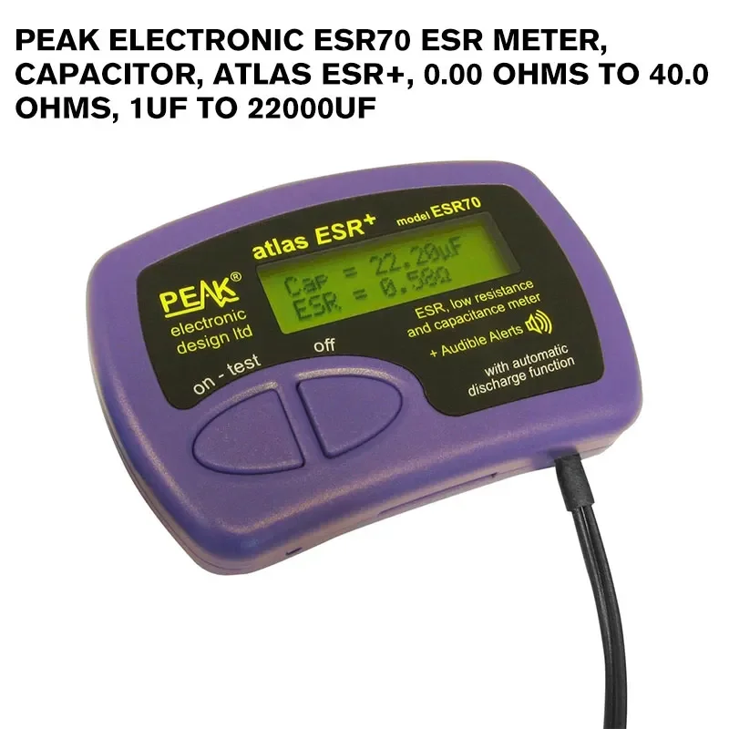 PEAK ELECTRONIC ESR70 ESR Meter, Capacitor, Atlas ESR+, 0.00 Ohms to 40.0 Ohms, 1uF to 22000uF