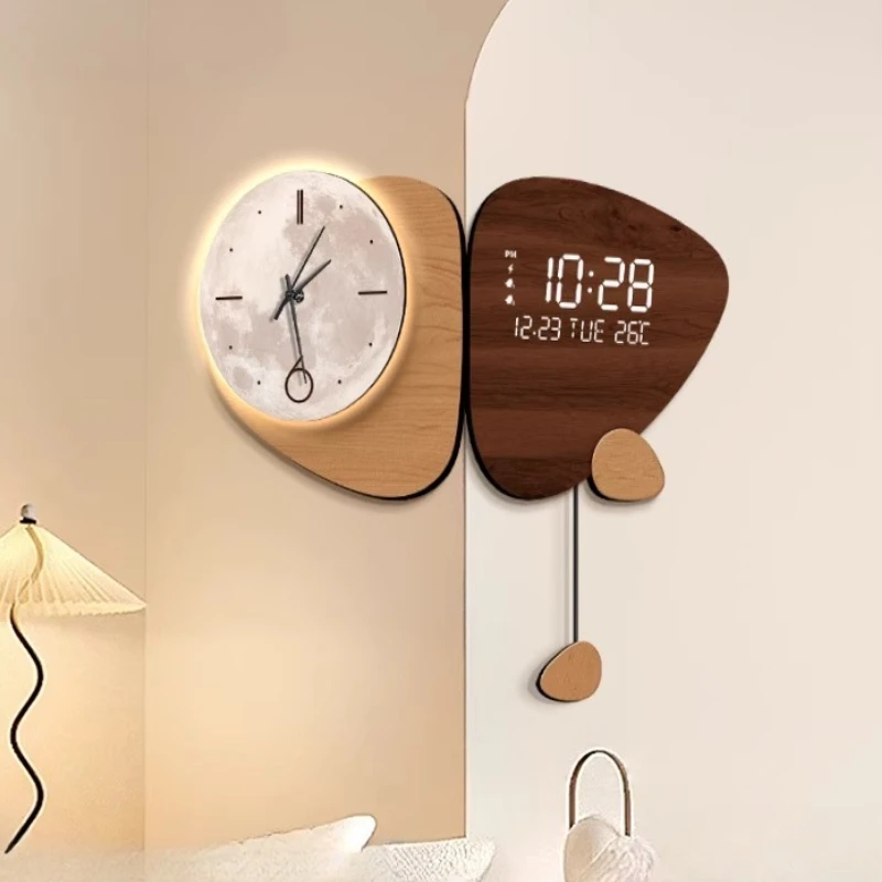 

Rotating Corner Wall Clock LED Dual-Sided Wall Art Mid-Century Timepiece Modern Hanging Decor Clock for Office & Hallway