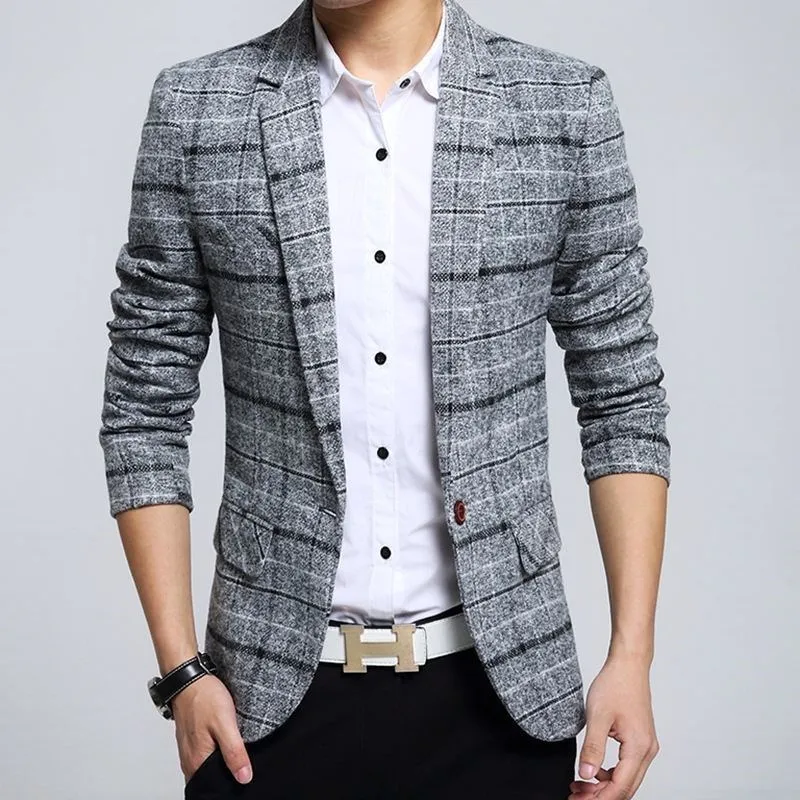 

Men's Knitted Casual Suit Jaet Faionable Urban Sle Long Sve Single Button Closure Youth Fit Busin Wear