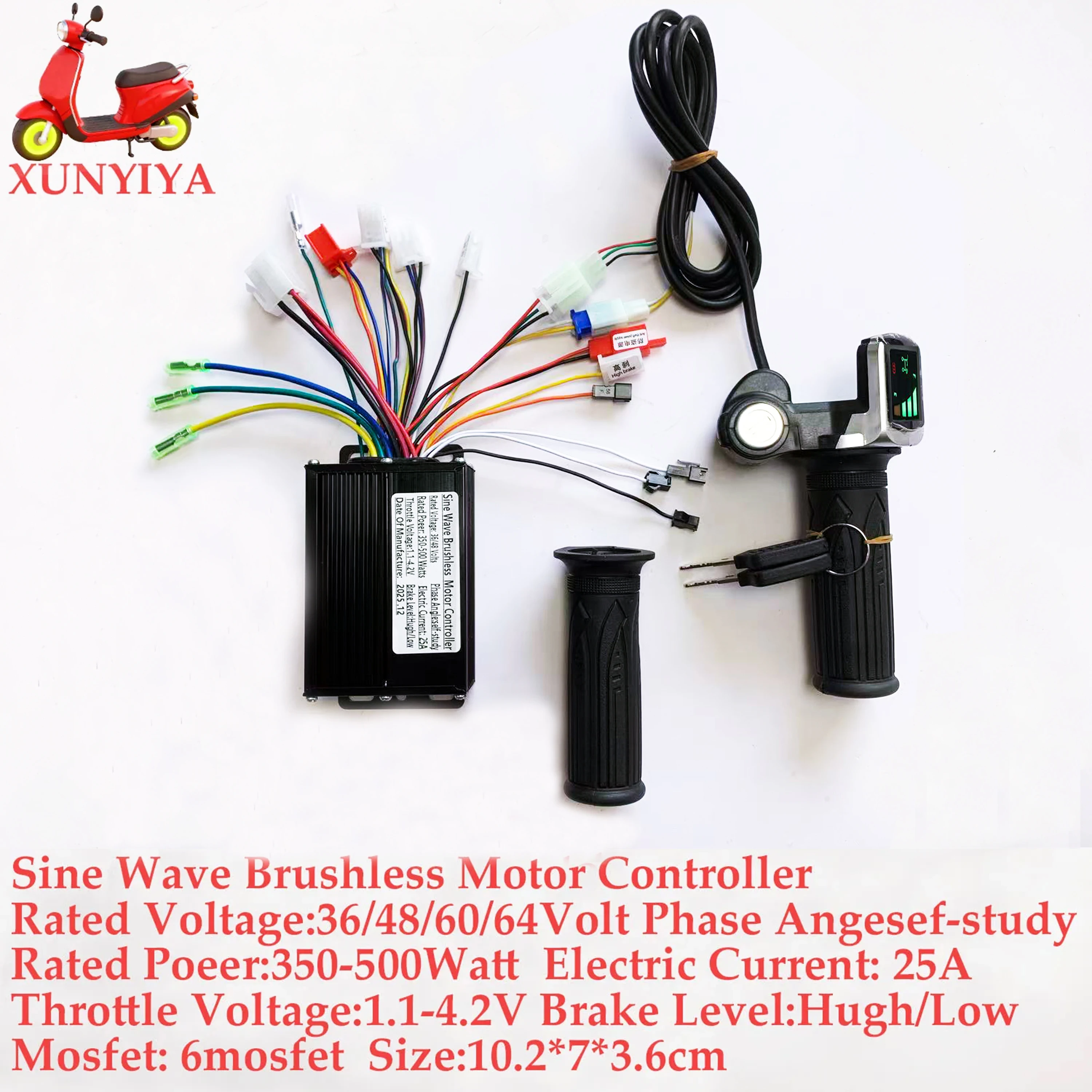 350-1000W 25A 30A 35A Brushless Motor Sine Wave Controller 36V 48V-64V and Battery Display with Lock Throttle for E-Scooter Bike