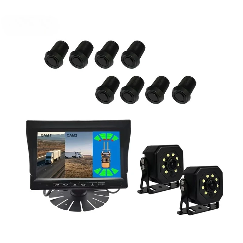 

Горячая 12-24 В автомобильная грузовая система обратной визуальной помощи с двумя объективами, передний и задний комплект датчиков парковки с TFT, гарантия 1 год