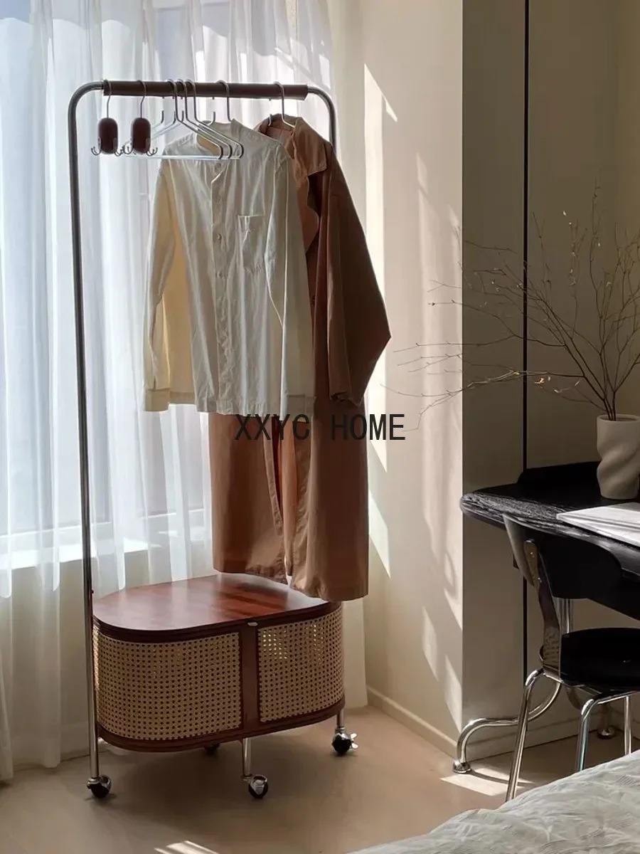 

Вешалка для одежды, плетеная из ротанга из массива дерева, простое хранилище в японском стиле, передвижной напольный ретро-стиль