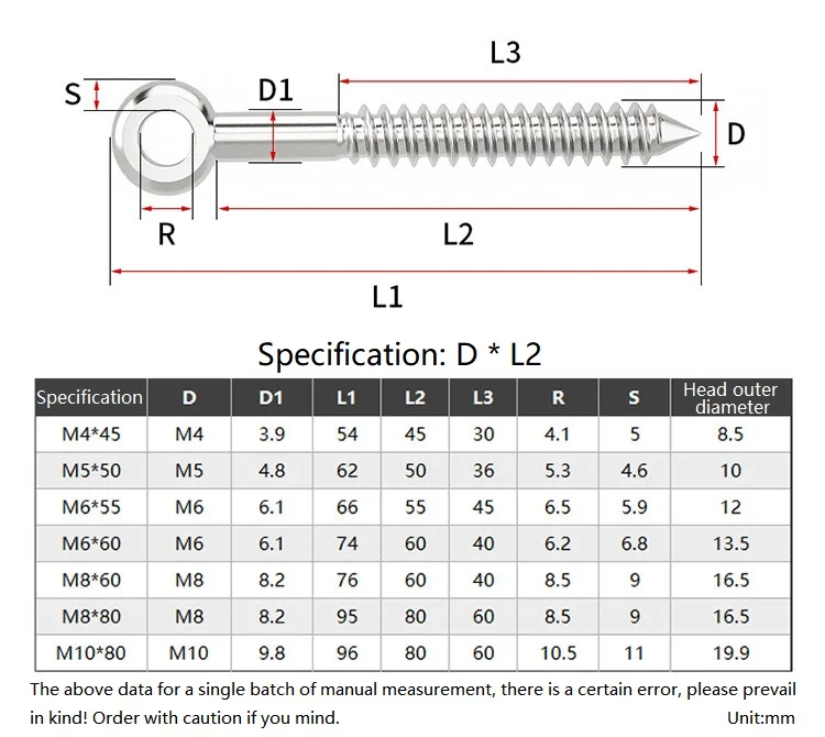 Beicai 2~50pcs M4 To M10 316 Stainless Steel Eye Shape Screws Wood Terminal Ring Eyelet Hooks Self Tapping Wire Rope Accessories