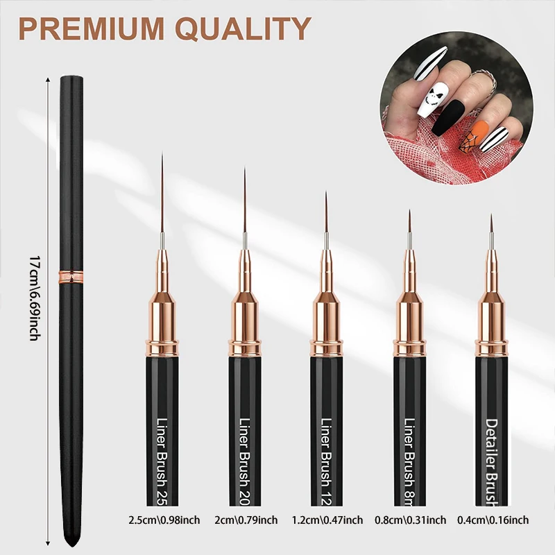 5-teiliges Nail-Art-Liner-Stift-Set, Nagelwerkzeuge für lange Linien und feine Details, geeignet für UV-Gel-Malerei, Pinselgrößen 4/8/12/20/ – Detail 6