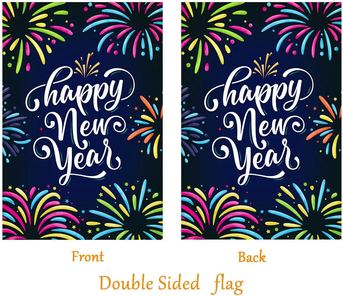 Akeydeco New Years Flag,Happy New Year Garden Star Flag 12.5x18 Inch Double Sided Printing Season Flags for New Year Decoration