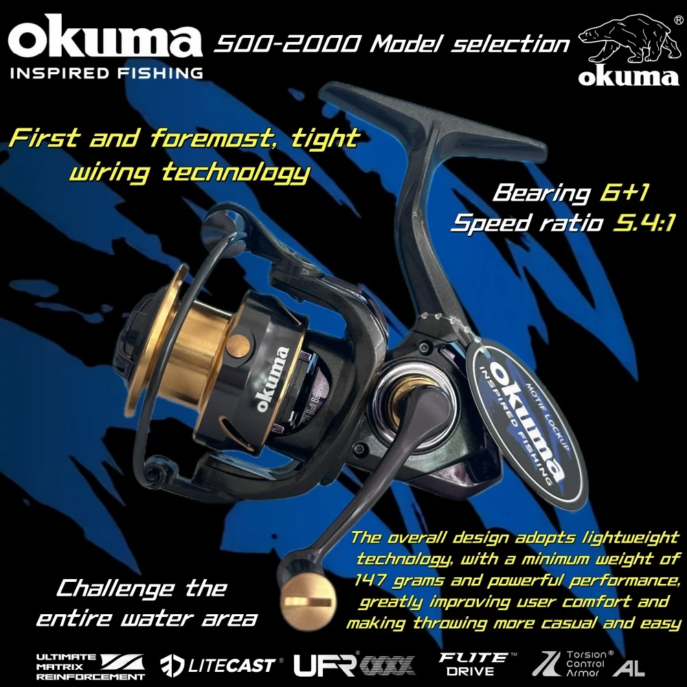 OKUMA Spinning Reel High-performance MK 500-2000 Lightweight Long shot Fishing Reel,6KG Max Drag, 6+1 Bearing, 5.4:1 Speed ratio