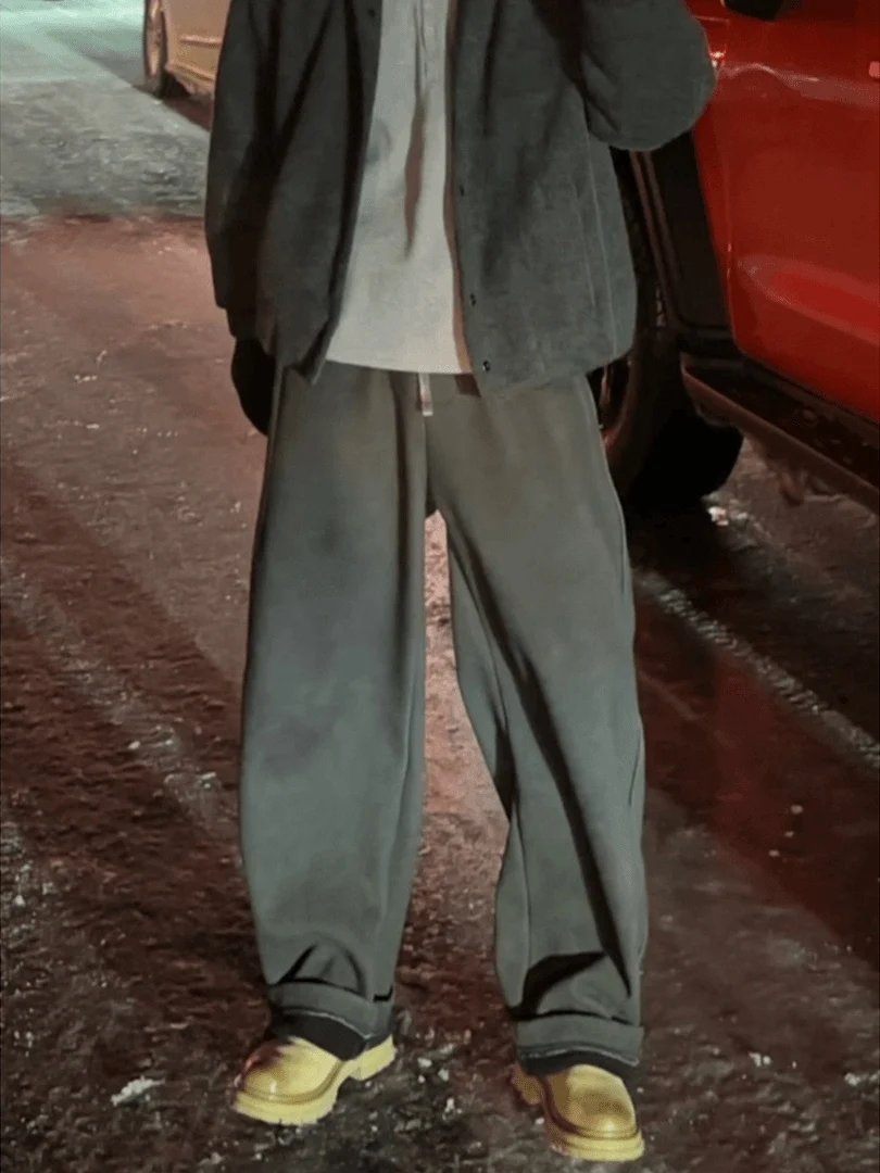 

Мужские брюки Deep ey Thiened Fce Lined Straight Leg Fitn: осенне-зимние повседневные свободные брюки с широкими штанинами