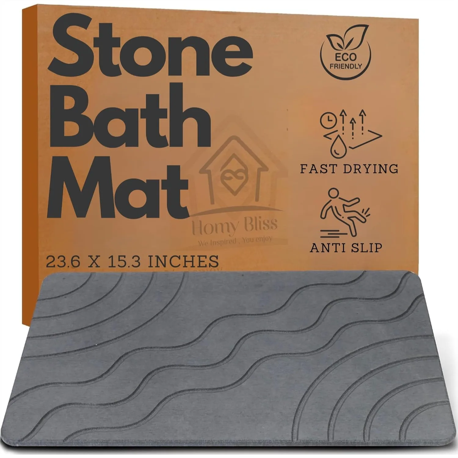 

Stone Bath Mat Quick Drying Diatomaceous Earth Non Slip Shower Mat Super Absorbent for Bathroom Floor Kitchen Counter Easy Clean
