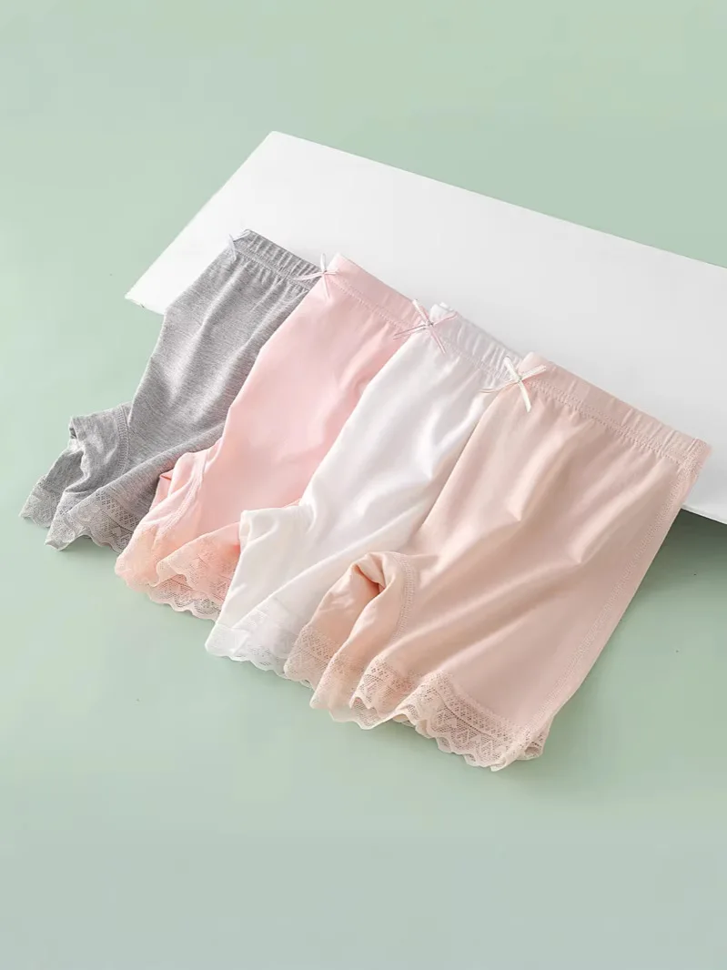 Girls Anti-Embarrassment Safety Shorts Kids Lace Trim Seamless Boyshorts Cotton Trim Underwear for Kids