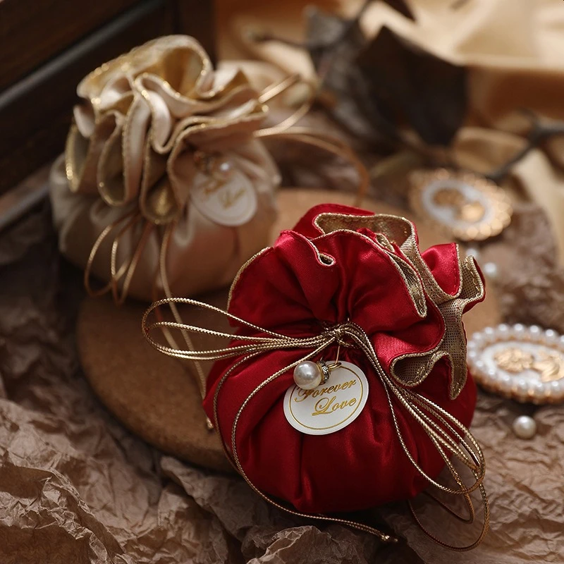 10/20/30 قطعة أكياس الهدايا الفاخرة عيد الميلاد حفلة عيد ميلاد أكياس الحلوى الشوكولاته كيس التعبئة والتغليف مع اللؤلؤ لوازم الزفاف #4