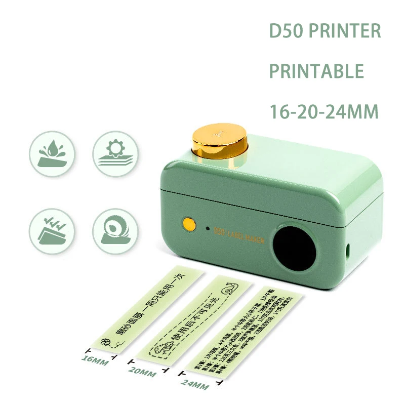 D50 Label Printer Inkless Memo Classification Bluetooth/Android/IOS High-Definition Thermal Printer Can Print 16-20-24mm