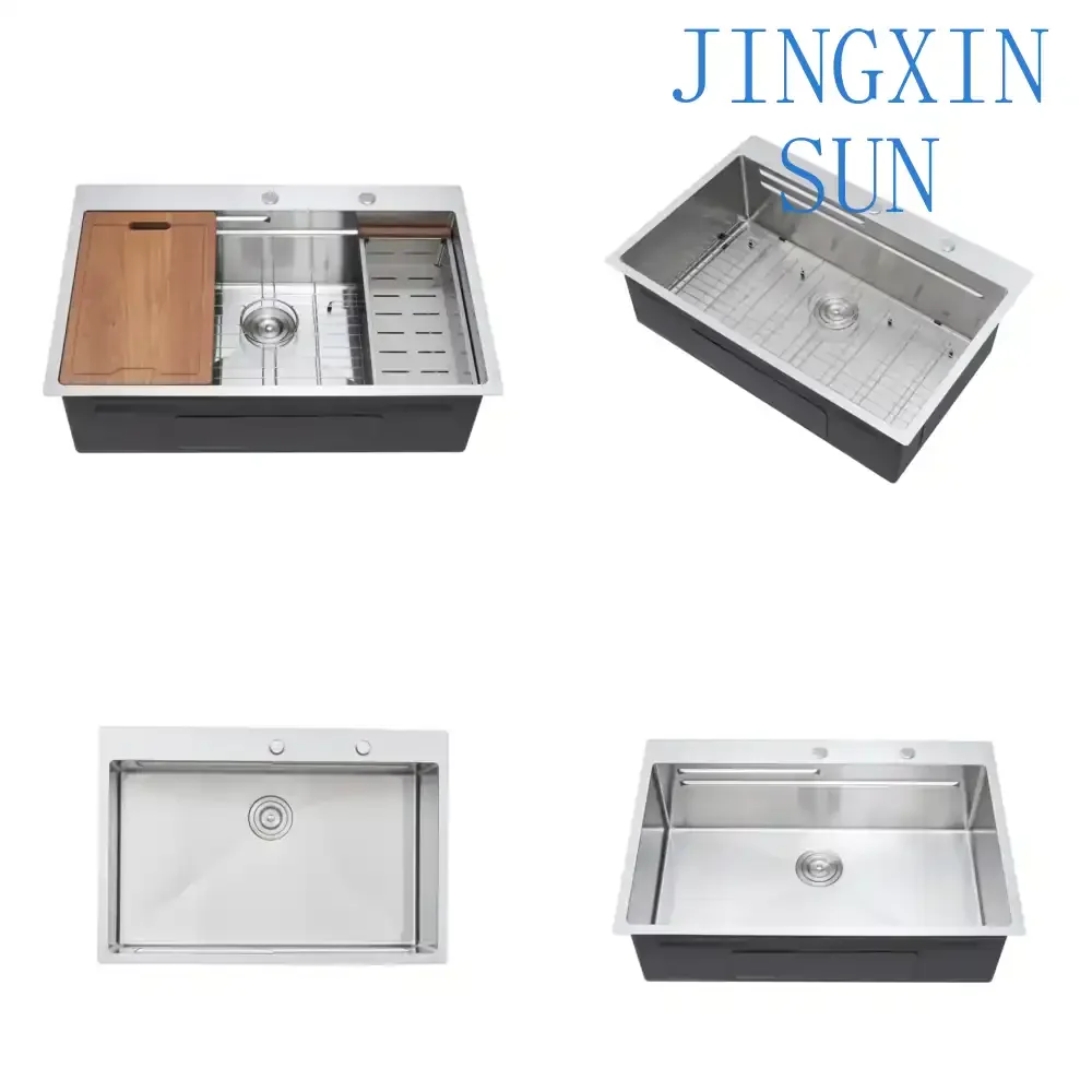 Hot Sale 304 Stainless Steel Multifunction Kitchen Sink Single Bowl with Wooden Cutting Board Drain Rack for Home Kitchen for