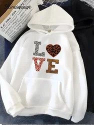 Hirsionsan Love Letter Print Sweatshirt for Women 2023 New Winter Soft Casual Loose Warm Female Hoodies Fleece Ladies Clothes