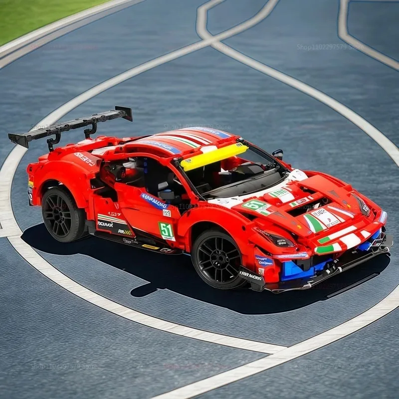 테크니컬 488 GTE AF 코르세 51 레이스카 1684피스 챔피언 GT 42125 시리즈 스포츠카 독점 수집용 모델 장식 키트 성인용