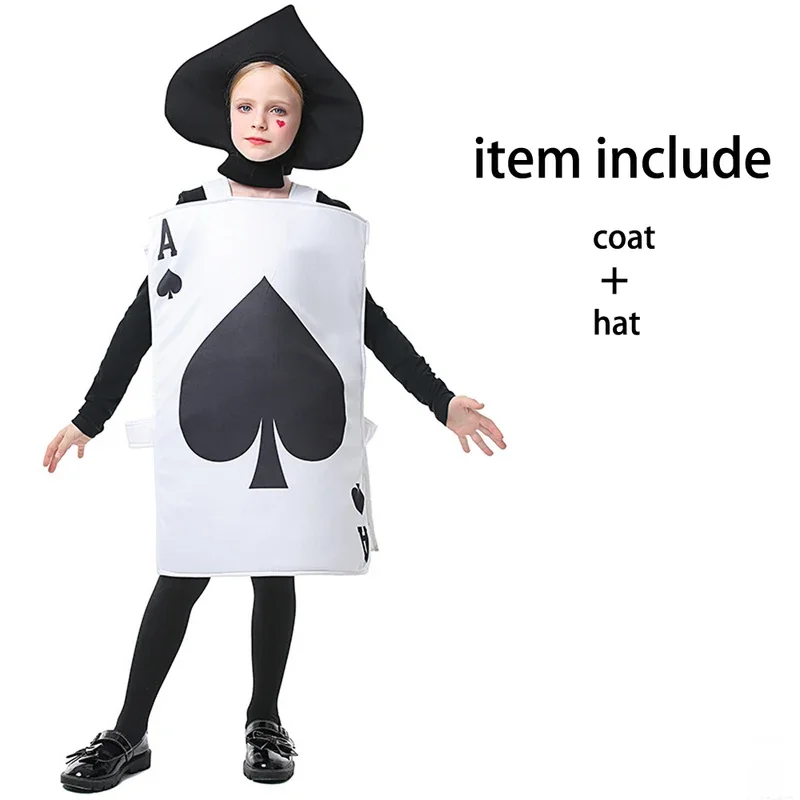 Kid Poker Spade Black A Costume Halloween Child Outfit Purim Boy Girl  A Vest Hat Set Alice in Wonderland Cosplay Fancy Dress