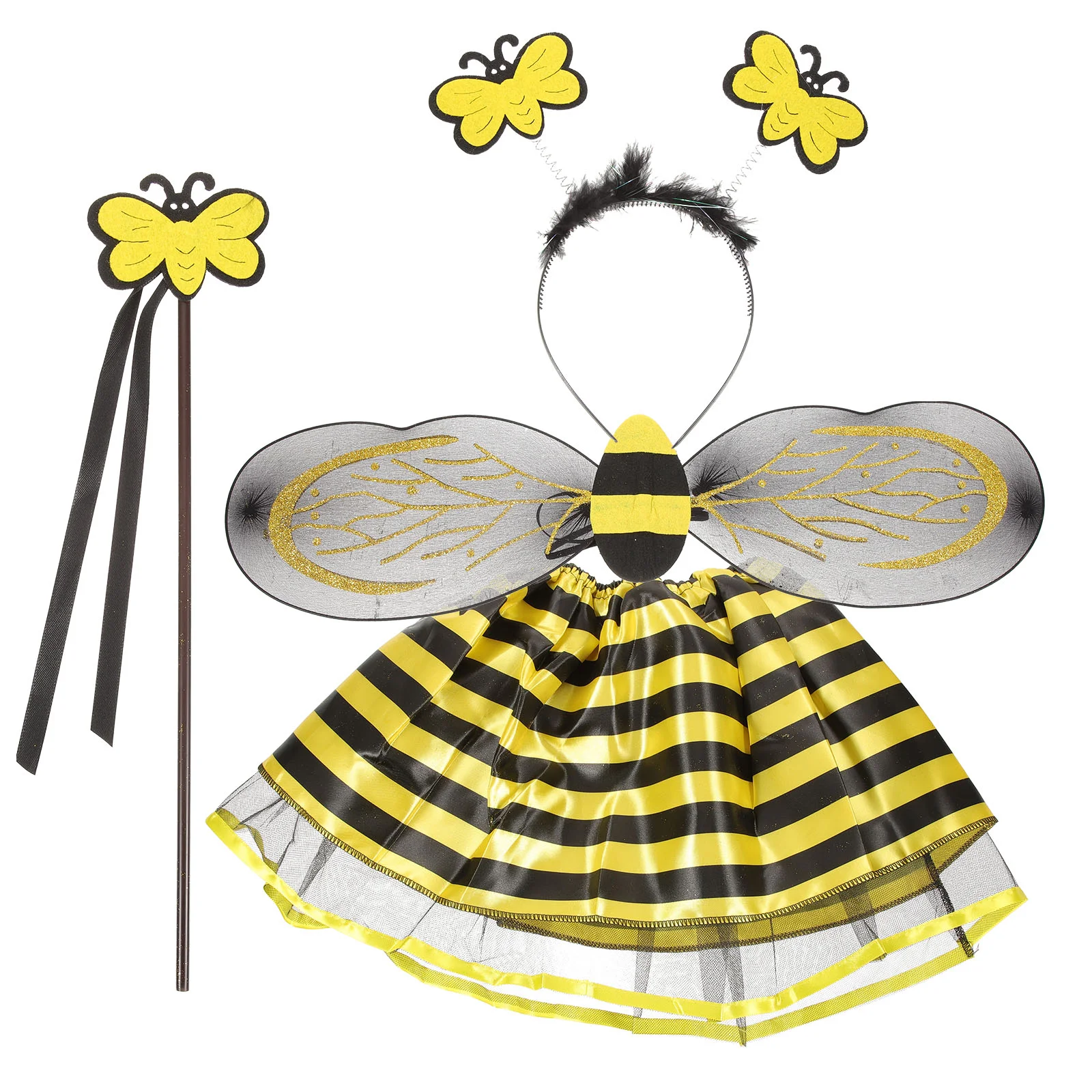 1 Set of Performance Bee Costume Skirt Headband Wing Wands Cosplay Props for Kids Bee Wing for Kids Bee Cosplay Headband